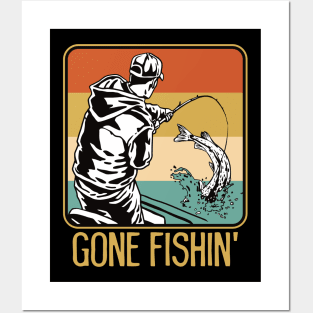 Gone Fishing Vintage Sunset Boat Fisherman Posters and Art